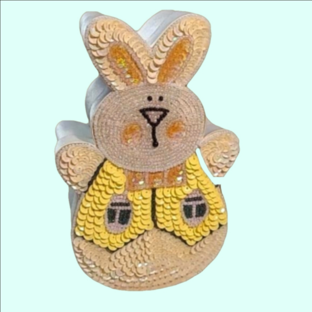 Vintage Ornamental Easter Bunny box. Sequins and beads. 7x5"